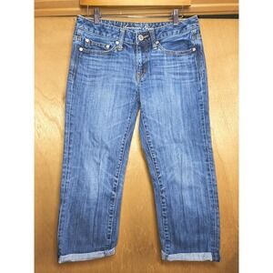 AMERICAN EAGLE Womens 2 Fit Like 6 Boy Fit Cropped Jeans Blue Denim Capri‎ Pants
